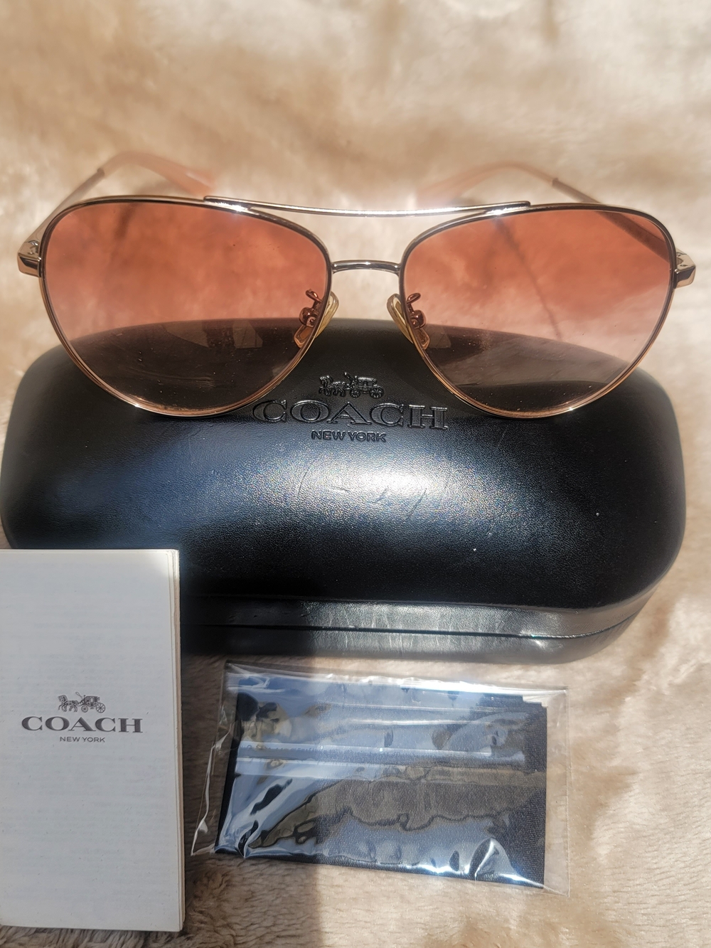 Coach HC7099B Rose Gold Aviator Sunglasses Pink Gradient Lenses w/ Case Box